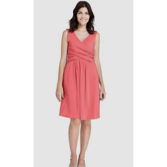 Lands End Sleeveless Surplice Fit and Flare Orange Wrap Sundress S - Picture 1 of 5